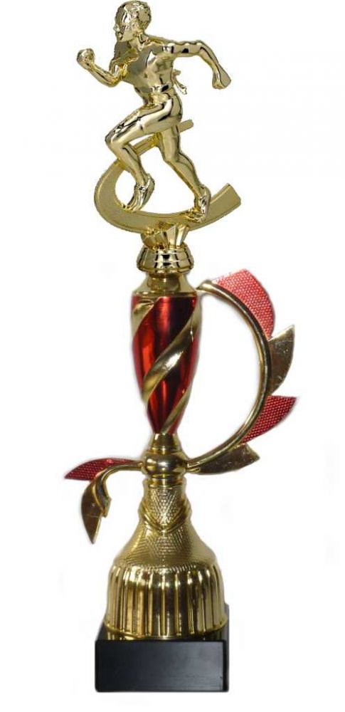 Elegante Läufertrophäe Läuferpokal mit Kranz in rot goldfarben